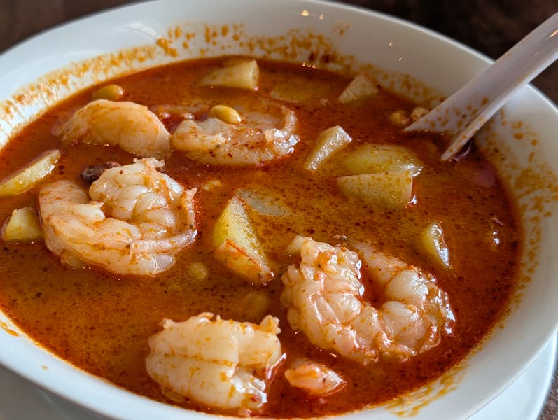Spicy shrimp fiesta bowl with mango salsa and cilantro rice